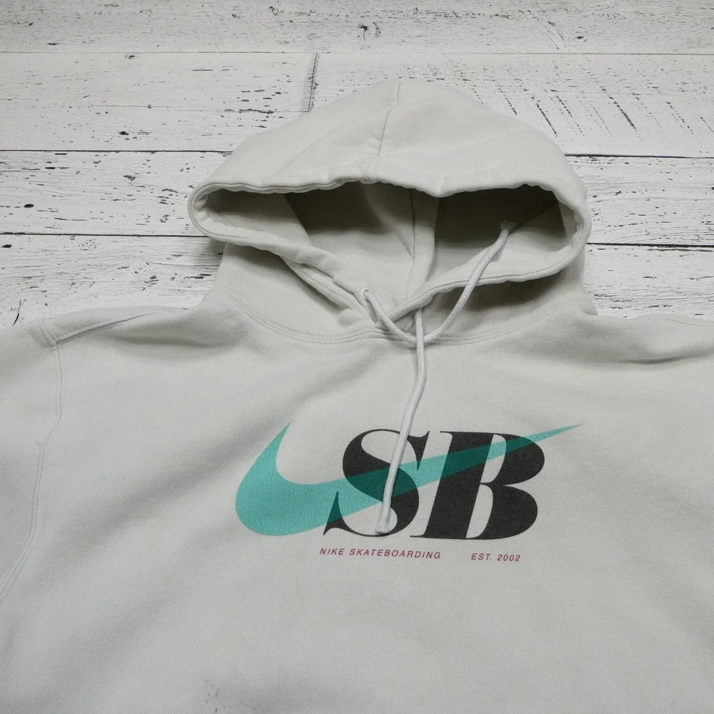 Nike SB Skateboarding Hoodie Adult Small Light Gray Hooded Sweatshirt Y2K Grunge